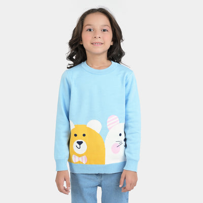 Girls Knitted Sweater Bear - Sky Blue