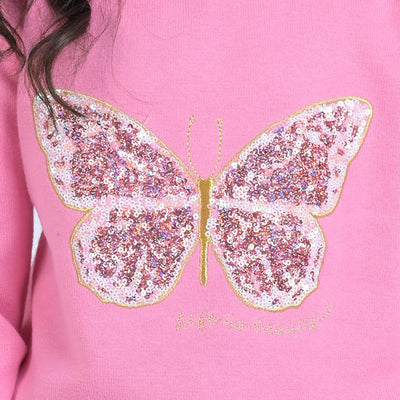 Girls Knitted Sweater Butterfly -Pink