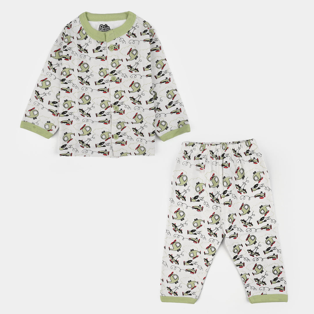 Infant Front Open Suit (Helicopter) - White/Green