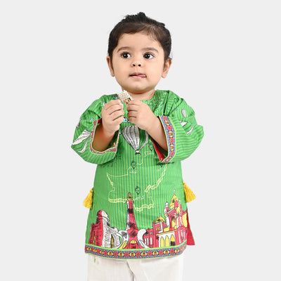 Infant Girls Cotton Poplin IND Kurti-Green