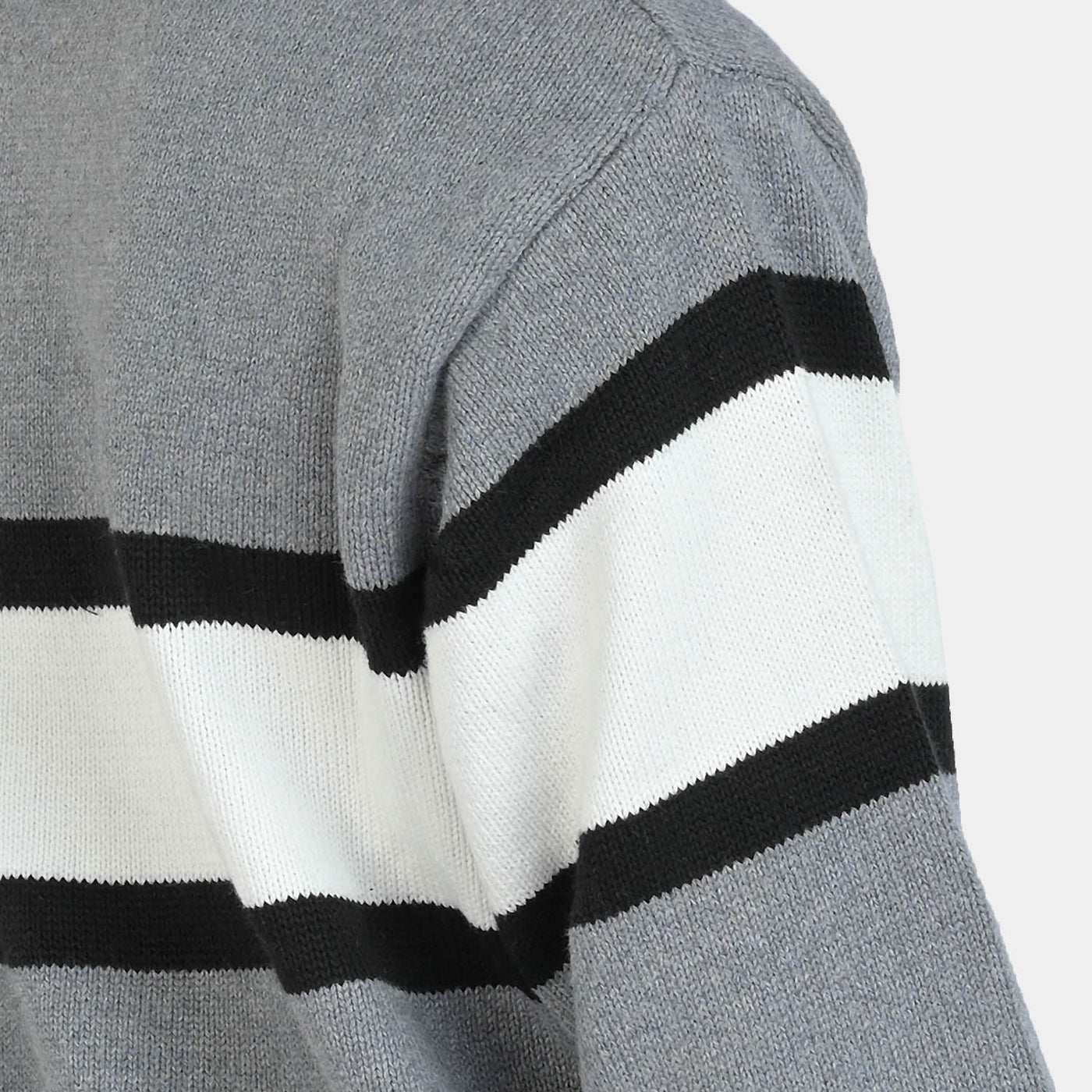 Boys Acrylic Full Sleeves Sweater Striper-Grey/White