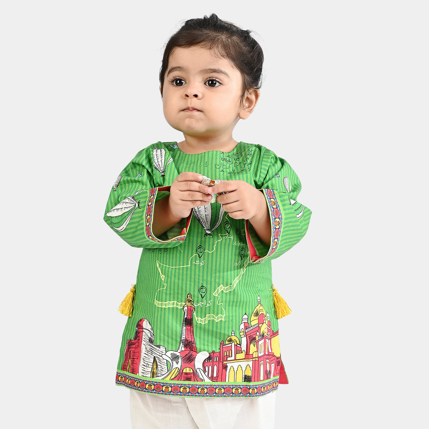 Infant Girls Cotton Poplin IND Kurti-Green