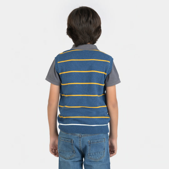 Boys Acrylic Sleeveless Sweater Striper-NAVY
