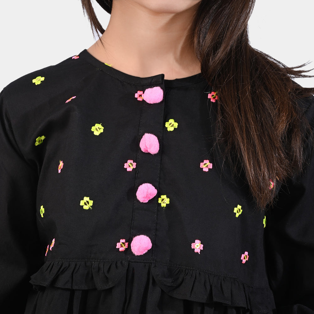 Girls Cotton embroidered 2Pcs Suit-BLACK