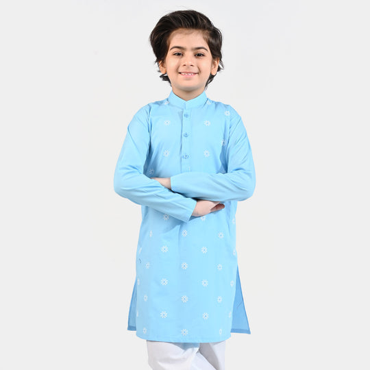 Boys Cotton Poplin Printed Kurta (Puff Motif)-L/BLUE