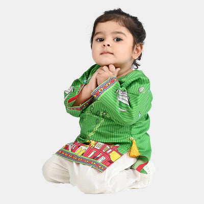 Infant Girls Cotton Poplin IND Kurti-Green