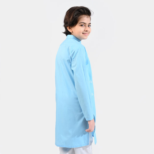 Boys Cotton Poplin Printed Kurta (Puff Motif)-L/BLUE