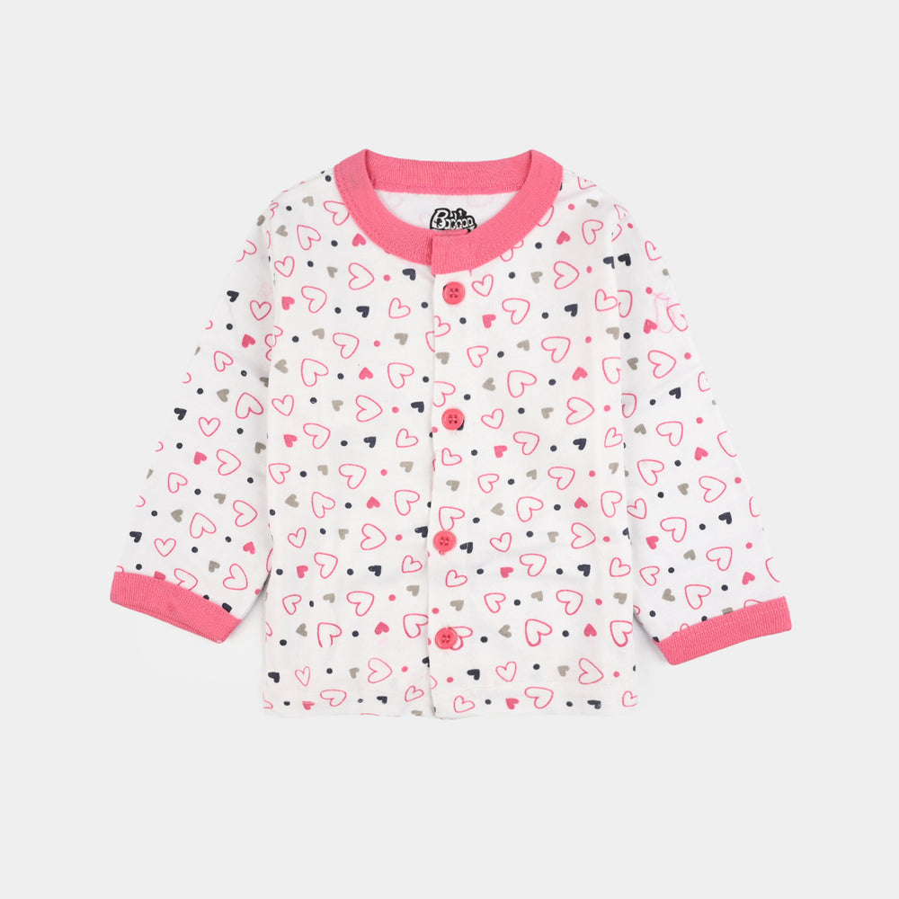 Infant Front Open Suit (Heart) - White/Pink