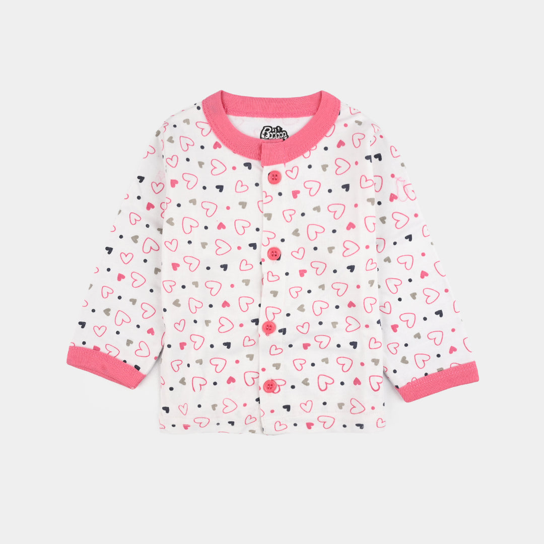 Infant Front Open Suit (Heart) - White/Pink