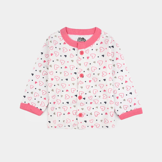 Infant Front Open Suit (Heart) - White/Pink