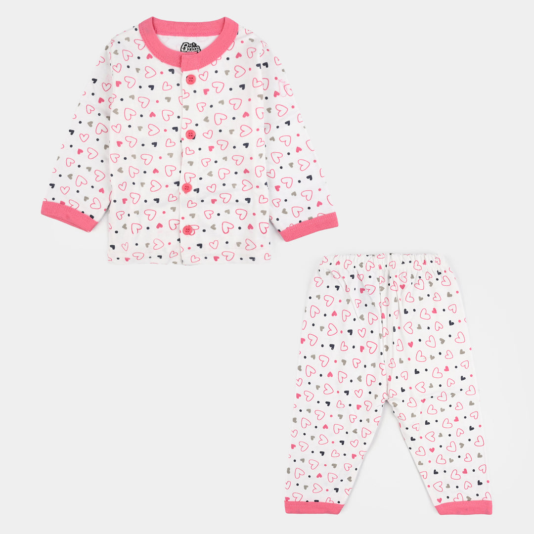 Infant Front Open Suit (Heart) - White/Pink