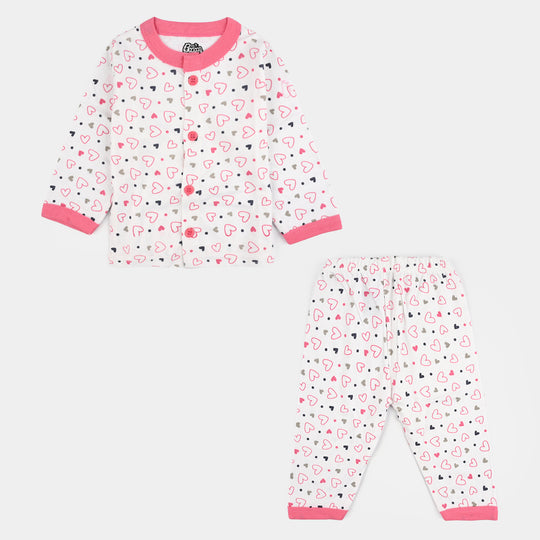 Infant Front Open Suit (Heart) - White/Pink