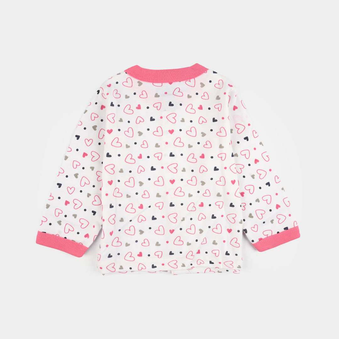 Infant Front Open Suit (Heart) - White/Pink