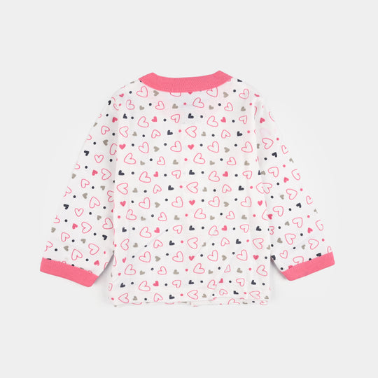 Infant Front Open Suit (Heart) - White/Pink