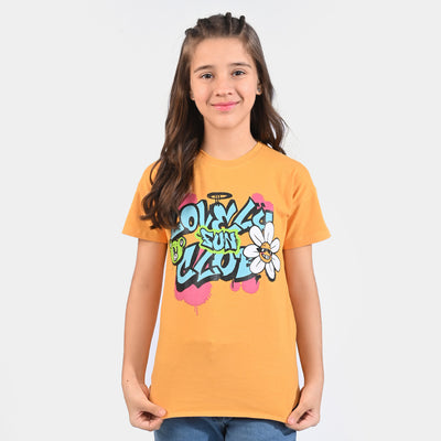 Girls Cotton Jersey T-Shirt H/S Love Fun Club-Citrus