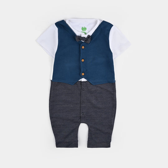 Infant Boys Cotton Interlock Romper NAVY BOW STYLE