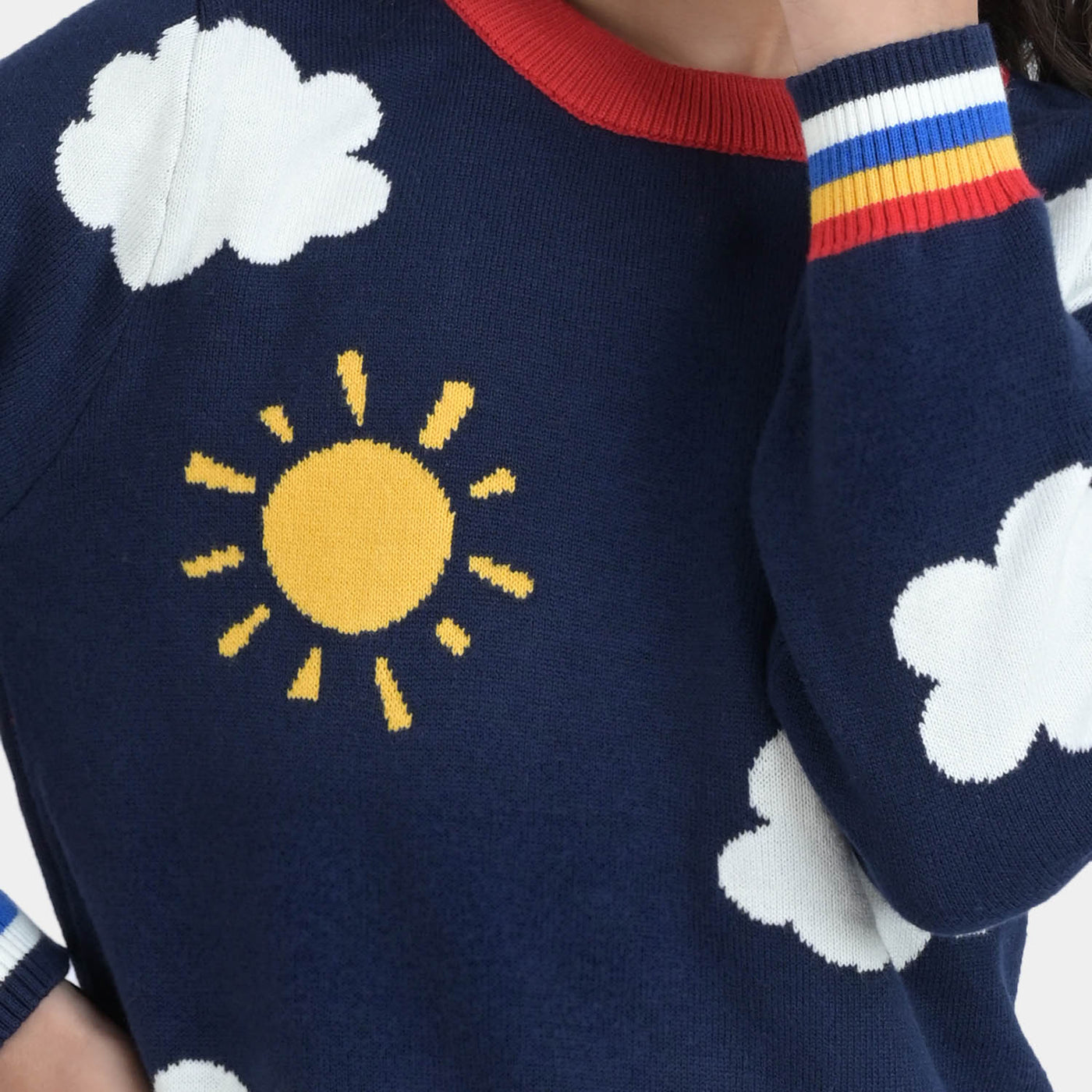 Girls Knitted Sweater Rainbow -NAVY