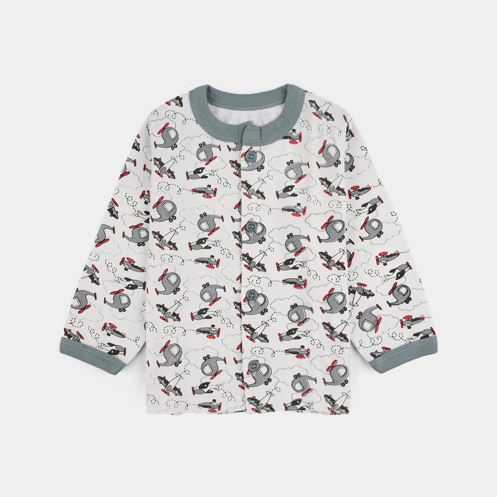Infant Front Open Suit (Helicopter) - White/Grey