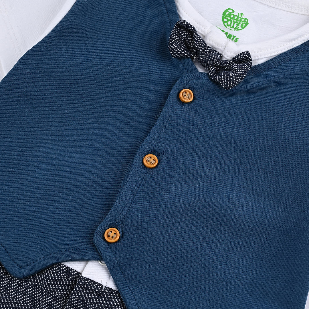 Infant Boys Cotton Interlock Romper NAVY BOW STYLE