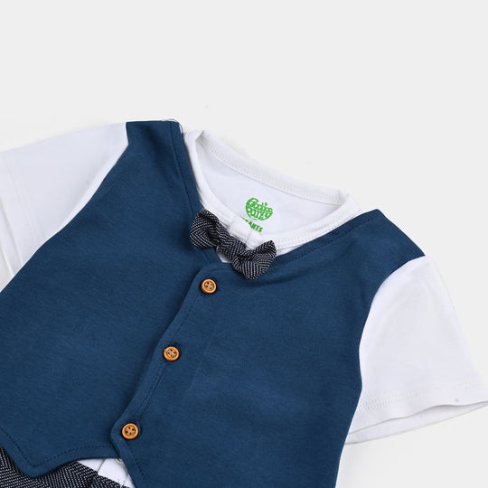 Infant Boys Cotton Interlock Romper NAVY BOW STYLE