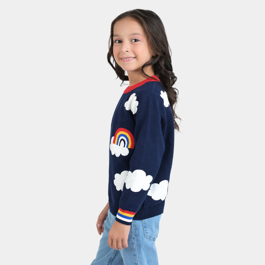 Girls Knitted Sweater Rainbow -NAVY