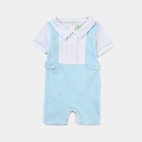 Infant Boys Cotton Interlock Romper Splash Stripe-White