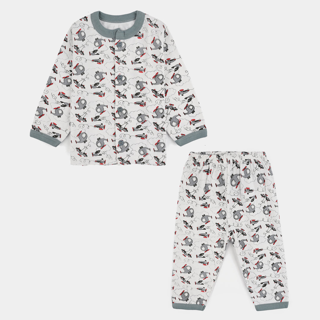 Infant Front Open Suit (Helicopter) - White/Grey