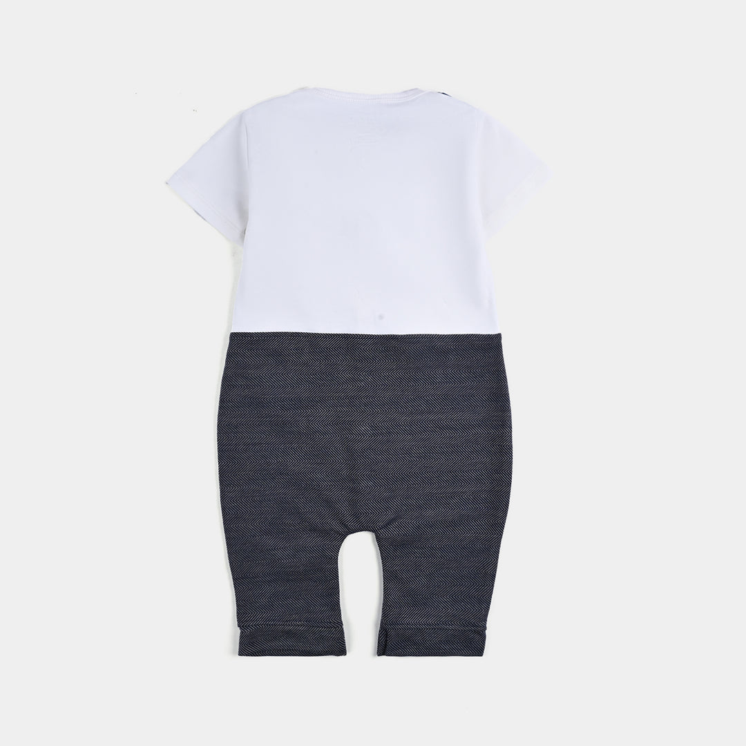 Infant Boys Cotton Interlock Romper NAVY BOW STYLE