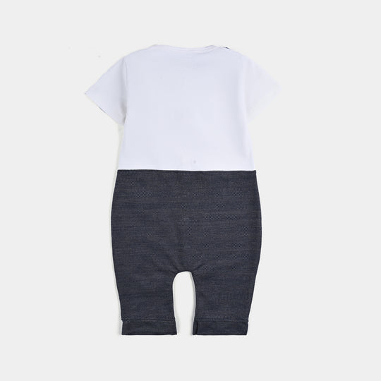 Infant Boys Cotton Interlock Romper NAVY BOW STYLE