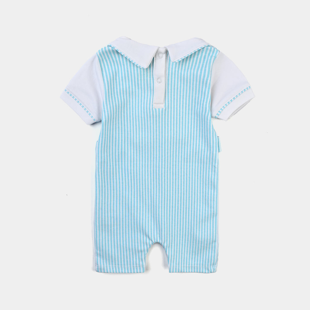 Infant Boys Cotton Interlock Romper Splash Stripe-White