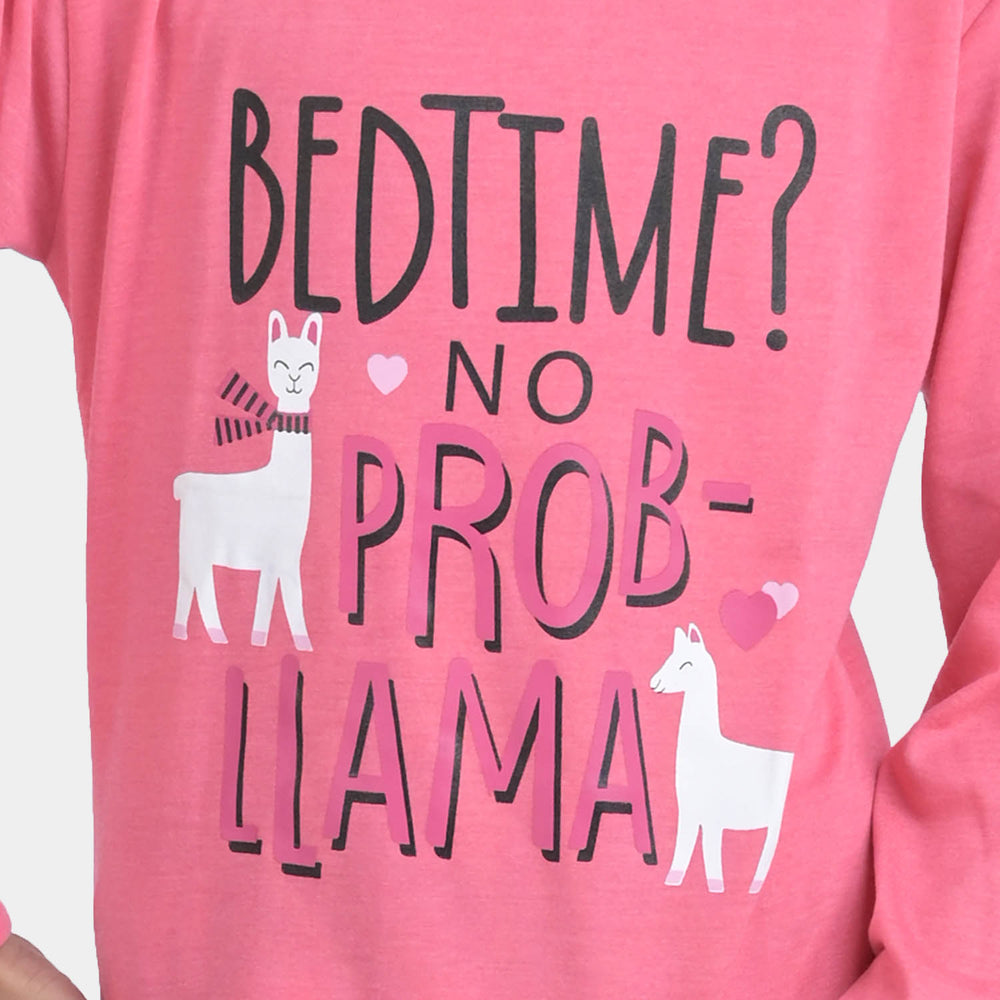 Girls Poly Cotton Jersey Knitted Night Suit LLAMA-Camellia R