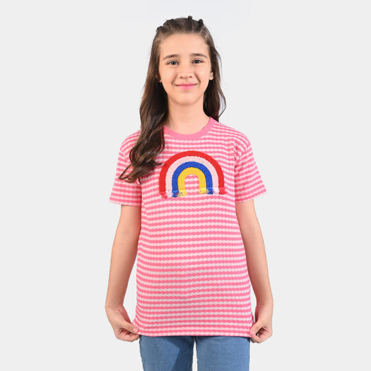 Girls Jacquard T-Shirt H/S Rainbow-Pink