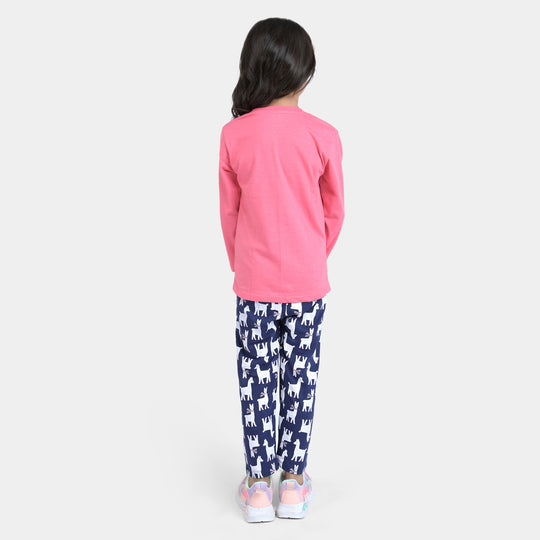 Girls Poly Cotton Jersey Knitted Night Suit LLAMA-Camellia R