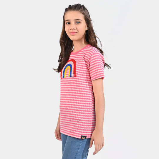 Girls Jacquard T-Shirt H/S Rainbow-Pink