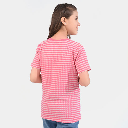 Girls Jacquard T-Shirt H/S Rainbow-Pink