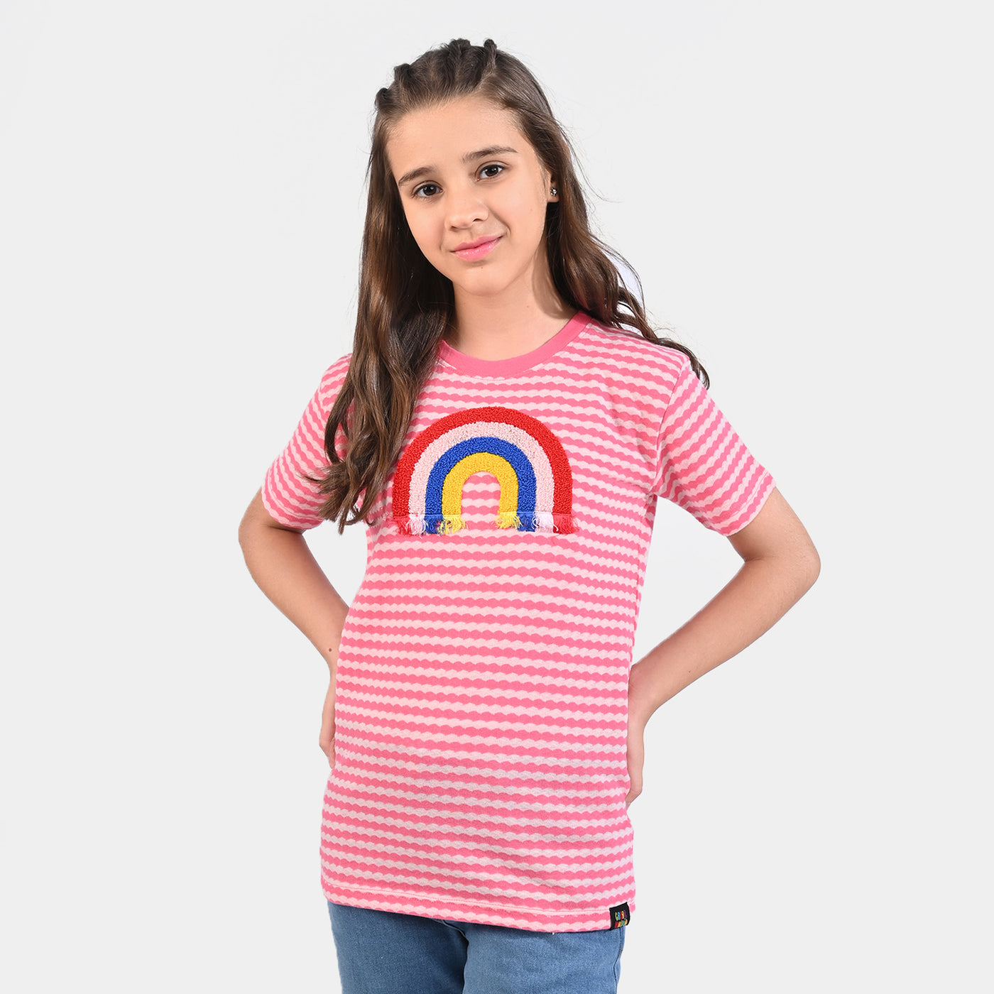 Girls Jacquard T-Shirt H/S Rainbow-Pink