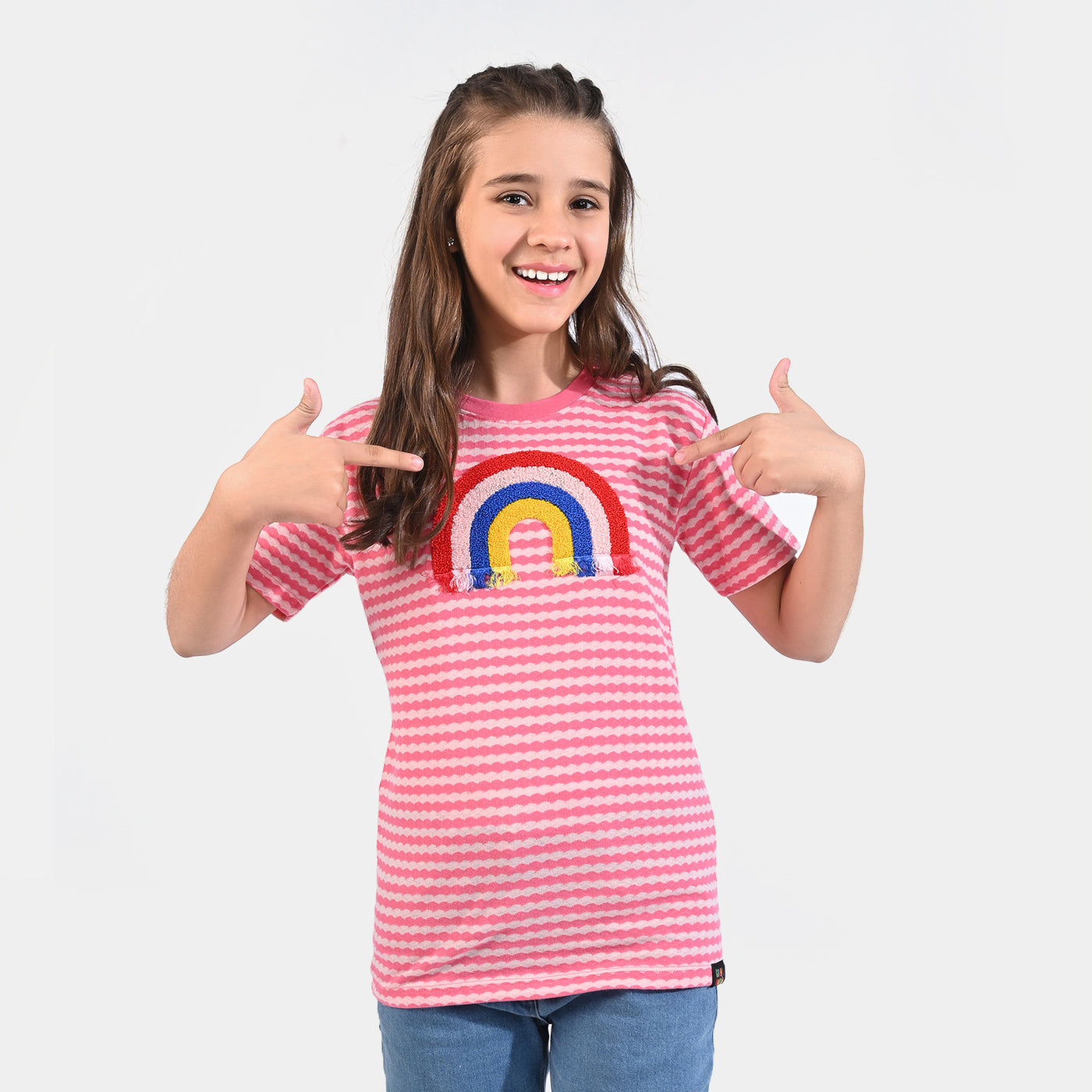 Girls Jacquard T-Shirt H/S Rainbow-Pink