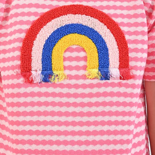 Girls Jacquard T-Shirt H/S Rainbow-Pink