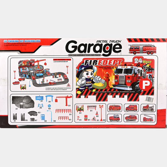 48-Piece DIY City Fire Garage Track Set – With 3 Alloy Fire Rescue Vehicles
