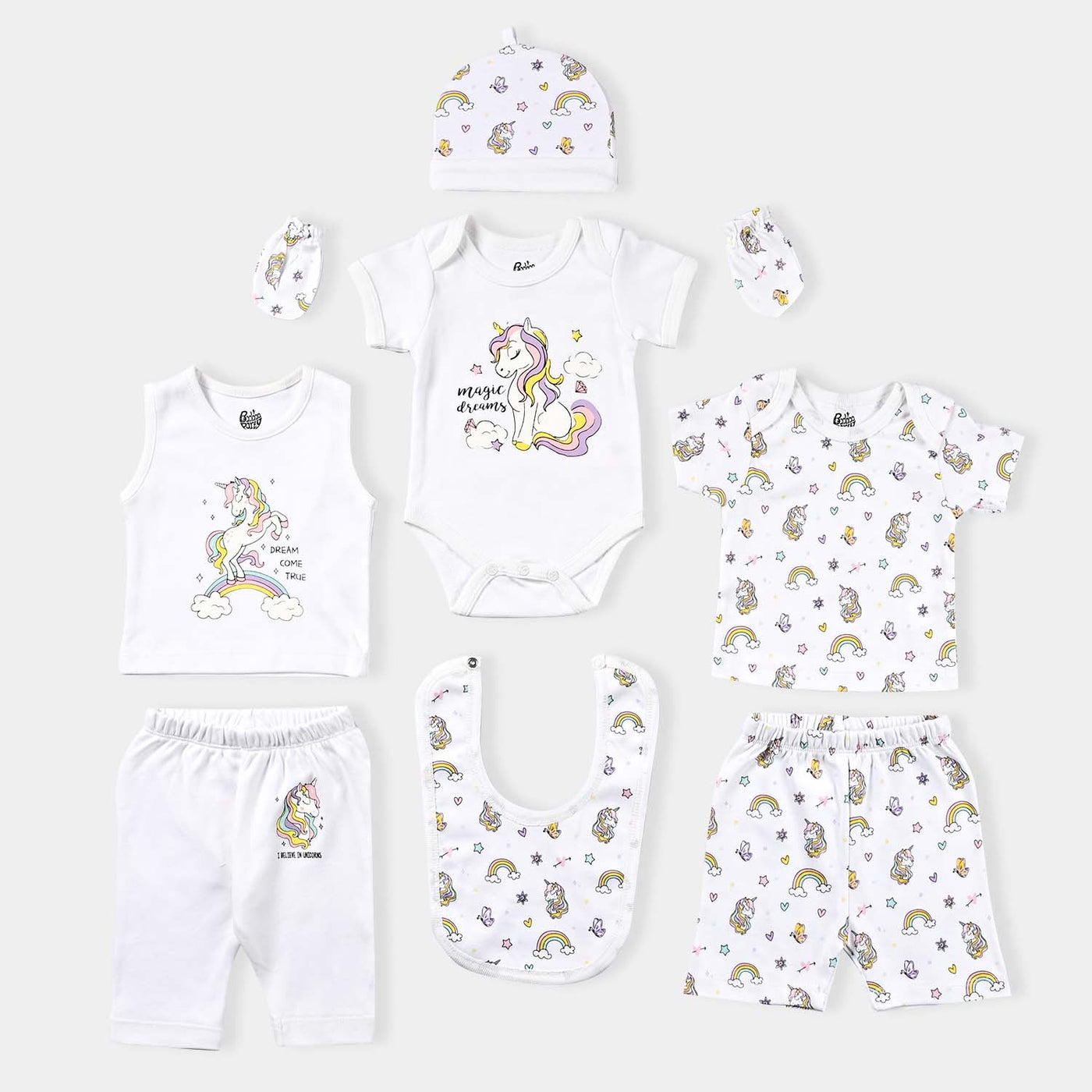 Infant Girls Cotton Interlock 8 Piece Set-mIX