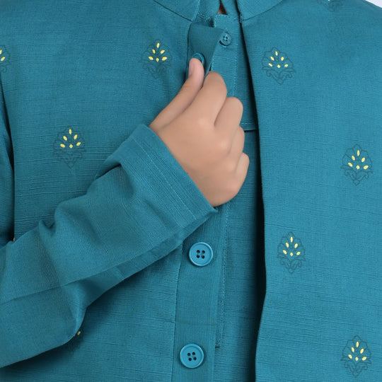 Boys Cotton Slub 3 Piece Suit -Teal