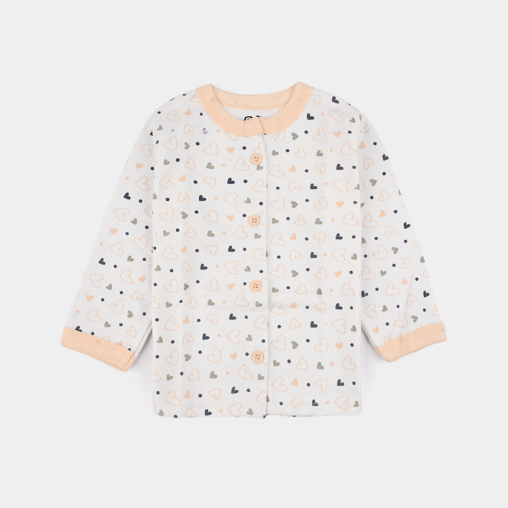 Infant Front Open Suit (Heart) - White/Peach