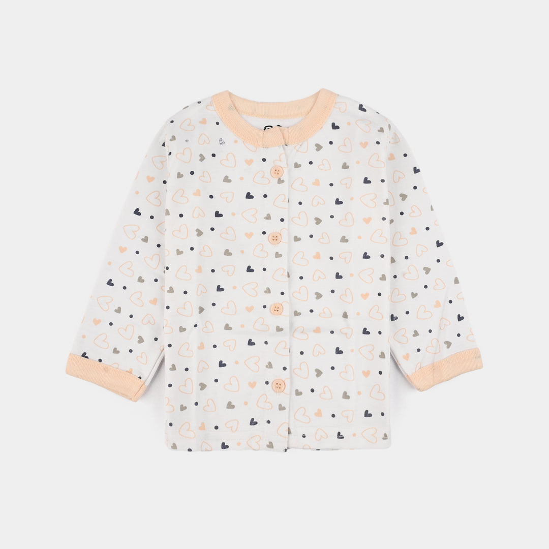 Infant Front Open Suit (Heart) - White/Peach