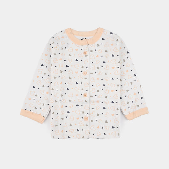 Infant Front Open Suit (Heart) - White/Peach