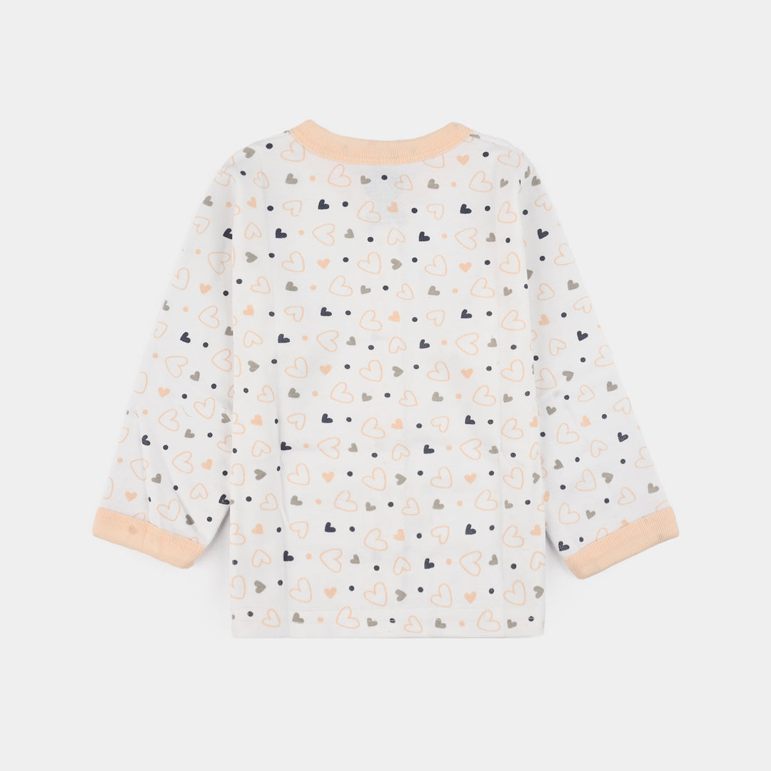 Infant Front Open Suit (Heart) - White/Peach