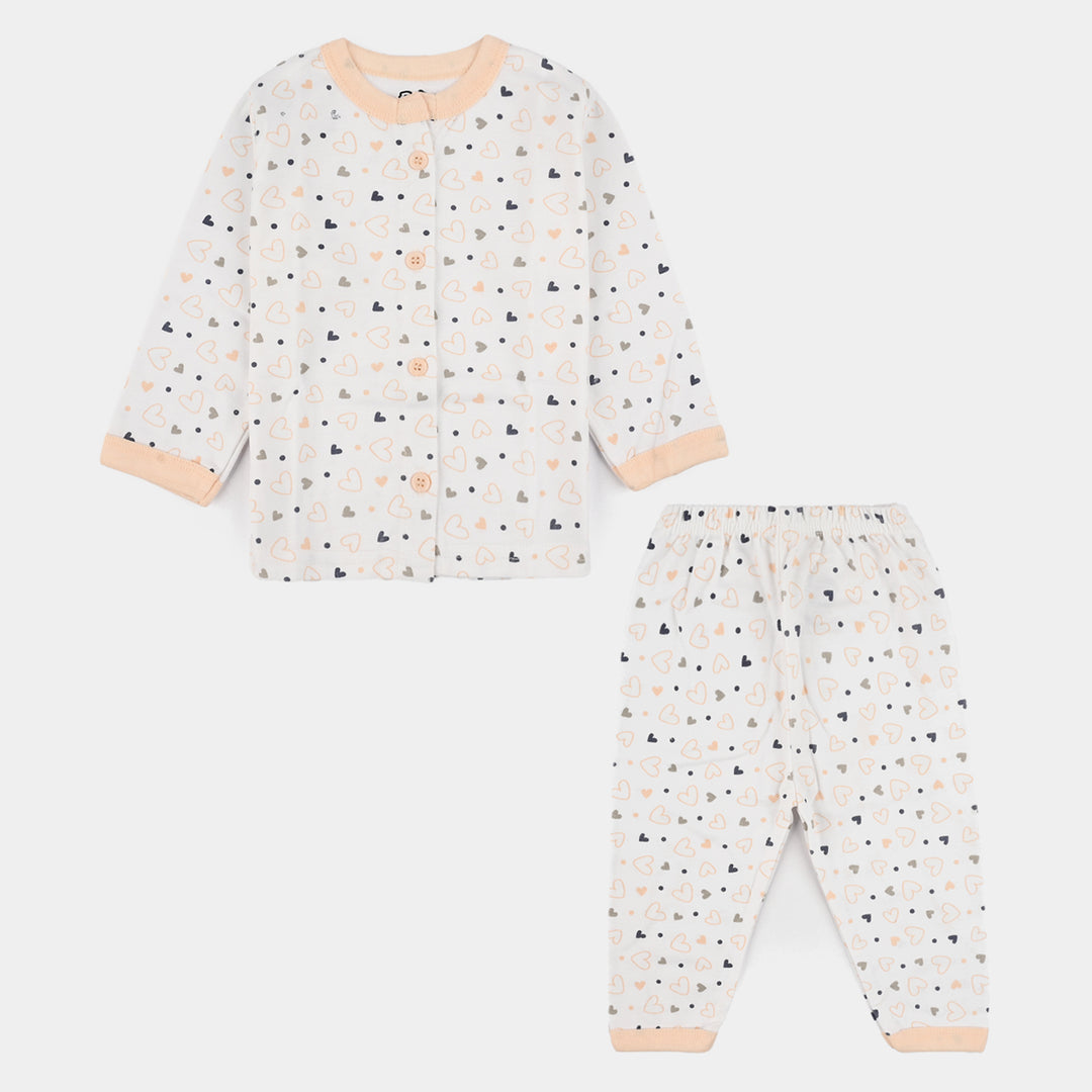 Infant Front Open Suit (Heart) - White/Peach