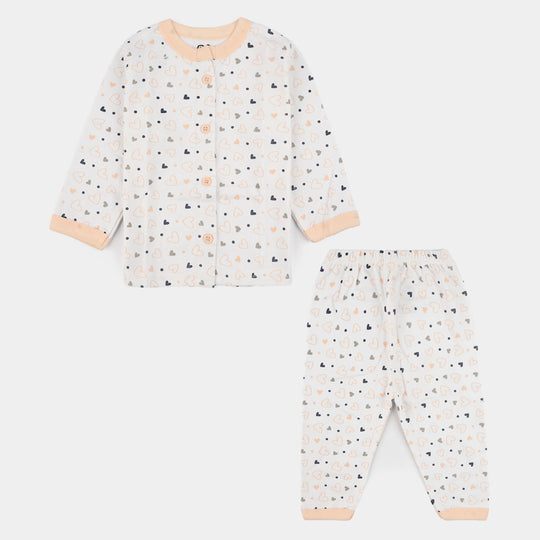 Infant Front Open Suit (Heart) - White/Peach