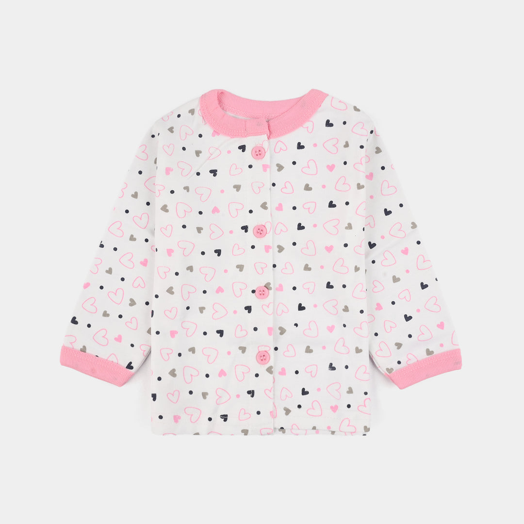 Infant Front Open Suit (Heart) - White/Pink