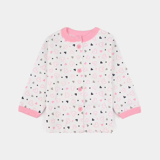 Infant Front Open Suit (Heart) - White/Pink