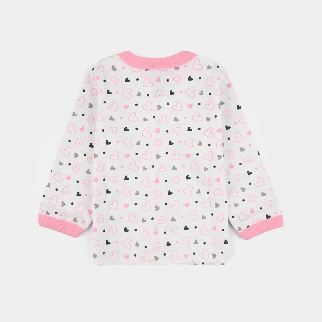 Infant Front Open Suit (Heart) - White/Pink